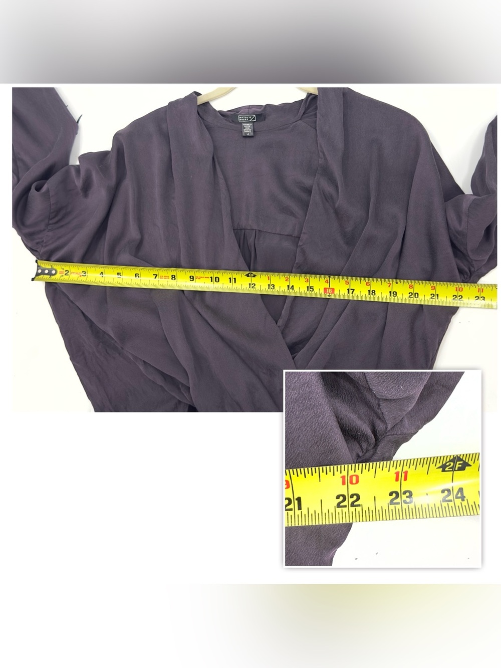 Natalie Busby Silk Twist Blouse Size Medium Purple Wrap Top Long Sleeve Luxury - Picture 6 of 7